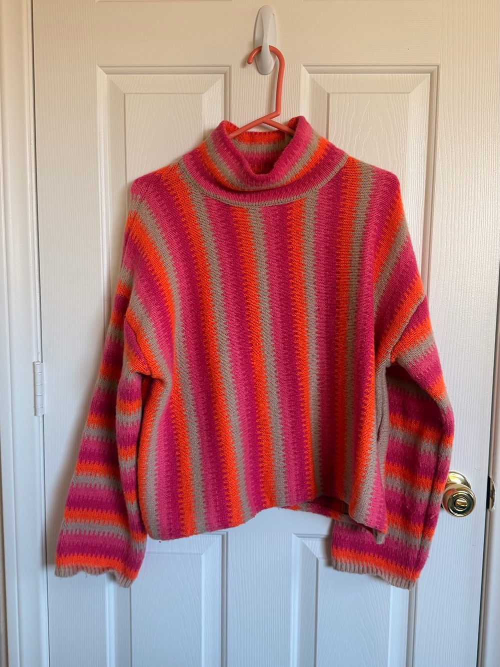 Lumiere Striped Turtleneck Sweater in Pink, Orange & Cream